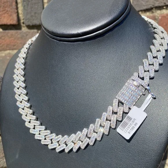 Iced Out Gold/ White Gold Plated Baguette Setting 18 Hip Hop Luxury Necklace